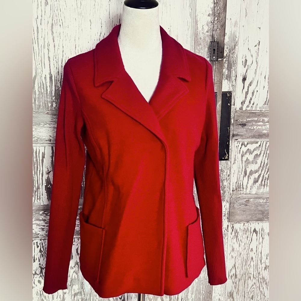 TRIBAL BOILED WOOL SNAP-FRONT COAT/CARDIGAN RED SZ SM RIBBED SLEEVES